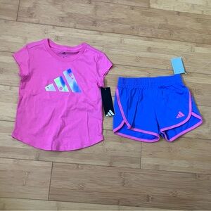 NWT Girls Size 3T Adidas Outfit - Tee Top & Athletic Shorts Set